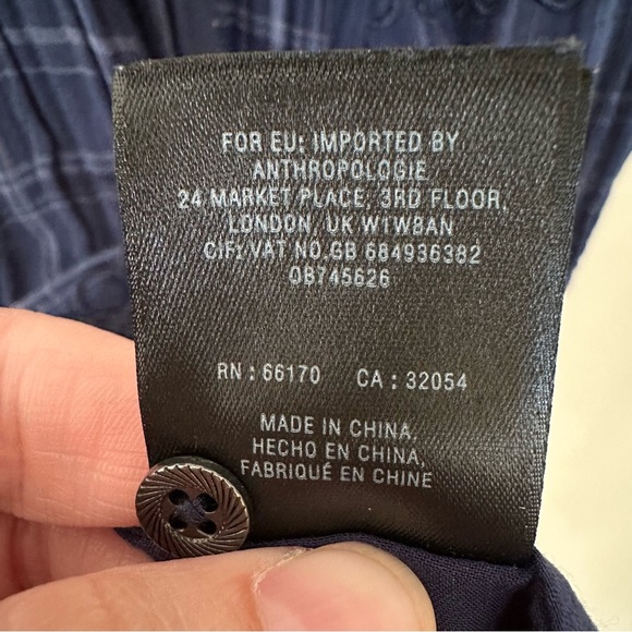 Anthropologie’s Akemi Kin Sz 2 Cottagecore Dress Navy Blue Plaid Codie Lace - Picture 15 of 16